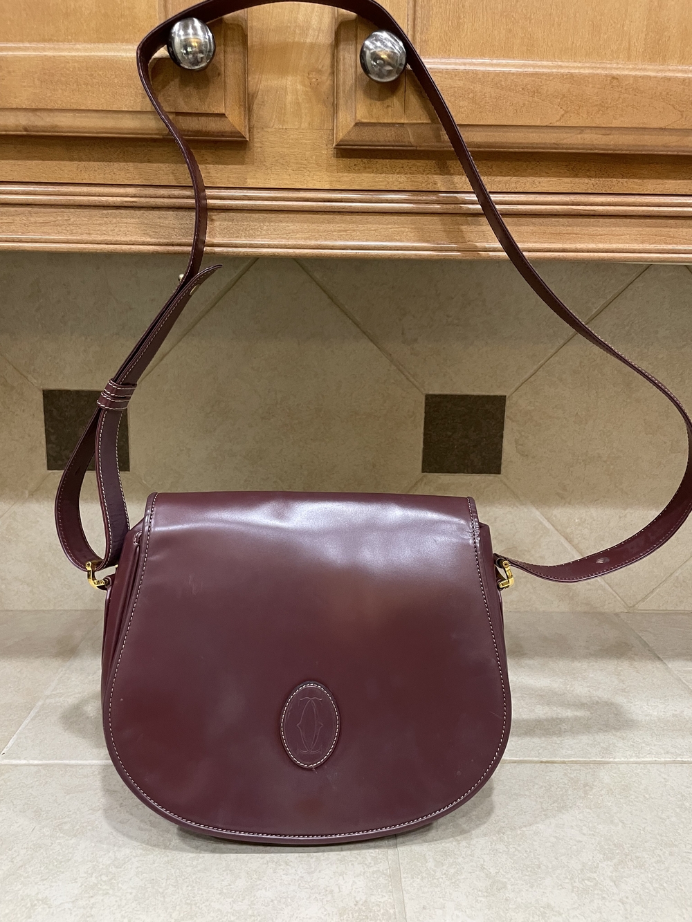 Cartier Cartier Bordeaux LeLeather Crossbody Saddle Bag in Deep Burgundy